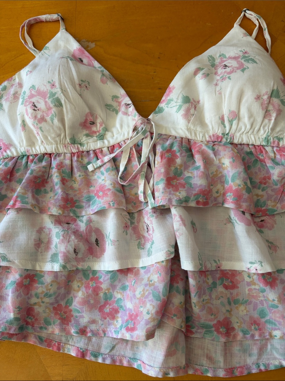Hollister Pink & White Floral Ruffle Cami Pajama Top